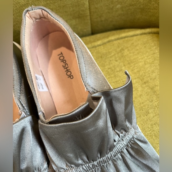 Satin Ruffle Shoe Silver Shimmer Loafer Slip On   Sneaker Topshop Kawaii Tawny 6 - Picture 5 of 15